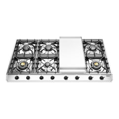 ILVE Nostalgie II 48 Inch Built-In Gas Cooktop with 8 Burners and Griddle, Stainless Steel - UHCP1265FN - The Home Selection