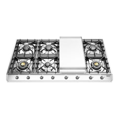 ILVE Nostalgie II 48 Inch Built-In Gas Cooktop with 8 Burners and Griddle, Stainless Steel - UHCP1265FN - The Home Selection