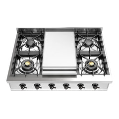ILVE Nostalgie II 36 Inch Built-In Gas Rangetop with 6 Burners and Griddle, Stainless Steel - UHCP36FN - The Home Selection