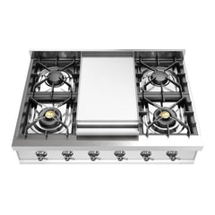 ILVE Nostalgie II 36 Inch Built-In Gas Rangetop with 6 Burners and Griddle, Stainless Steel - UHCP36FN - The Home Selection