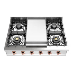 ILVE Nostalgie II 36 Inch Built-In Gas Rangetop with 6 Burners and Griddle, Stainless Steel - UHCP36FN - The Home Selection