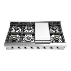 ILVE Nostalgie II 48 Inch Built-In Gas Rangetop with 8 Burners and Griddle, Stainless Steel - UHCP48FN - The Home Selection
