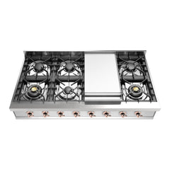 ILVE Nostalgie II 48 Inch Built-In Gas Rangetop with 8 Burners and Griddle, Stainless Steel - UHCP48FN - The Home Selection