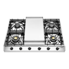ILVE Nostalgie II 36 Inch Built-In Gas Cooktop with 6 Burners and Griddle, Stainless Steel - UHCP965FN - The Home Selection