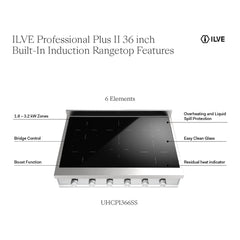 ILVE Professional Plus II 36 Inch Built-In Induction Rangetop, in Stainless Steel - UHCPI366SS