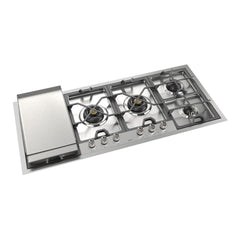 ILVE  Panoramagic 48 inch Built-In Cooktop with Total Black Brass Burners in Stainless Steel - UHCPMT125