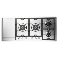 ILVE  Panoramagic 48 inch Built-In Cooktop with Total Black Brass Burners in Stainless Steel - UHCPMT125