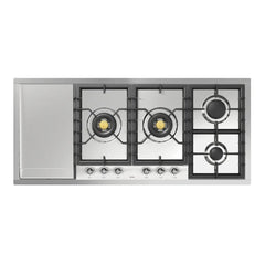 ILVE Nostalgie II 48 Inch Built-In Gas Cooktop with 6 Total Black Brass Burners, Stainless Steel - UHCPT125 - The Home Selection