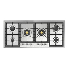 ILVE Nostalgie II 48 Inch Built-In Gas Cooktop with 6 Total Black Brass Burners, Stainless Steel - UHCPT125 - The Home Selection