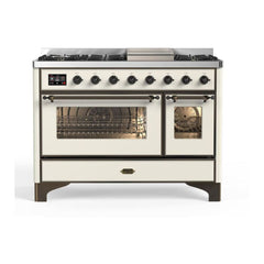 ILVE 48" Majestic II Series Freestanding Dual Fuel Double Oven Range with 8 Sealed Burners, Triple Glass Cool Door, Convection Oven - UM12FD