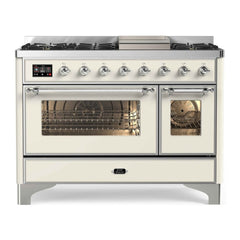 ILVE 48" Majestic II Series Freestanding Dual Fuel Double Oven Range with 8 Sealed Burners, Triple Glass Cool Door, Convection Oven - UM12FD