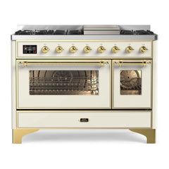 ILVE 48" Majestic II Series Freestanding Dual Fuel Double Oven Range with 8 Sealed Burners, Triple Glass Cool Door, Convection Oven - UM12FD