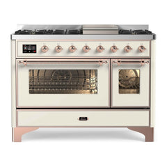 ILVE 48" Majestic II Series Freestanding Dual Fuel Double Oven Range with 8 Sealed Burners, Triple Glass Cool Door, Convection Oven - UM12FD