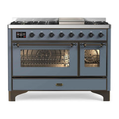 ILVE 48" Majestic II Series Freestanding Dual Fuel Double Oven Range with 8 Sealed Burners, Triple Glass Cool Door, Convection Oven - UM12FD