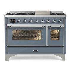 ILVE 48" Majestic II Series Freestanding Dual Fuel Double Oven Range with 8 Sealed Burners, Triple Glass Cool Door, Convection Oven - UM12FD