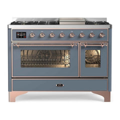 ILVE 48" Majestic II Series Freestanding Dual Fuel Double Oven Range with 8 Sealed Burners, Triple Glass Cool Door, Convection Oven - UM12FD