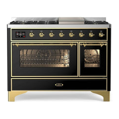 ILVE 48" Majestic II Series Freestanding Dual Fuel Double Oven Range with 8 Sealed Burners, Triple Glass Cool Door, Convection Oven - UM12FD