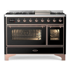 ILVE 48" Majestic II Series Freestanding Dual Fuel Double Oven Range with 8 Sealed Burners, Triple Glass Cool Door, Convection Oven - UM12FD