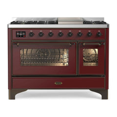 ILVE 48" Majestic II Series Freestanding Dual Fuel Double Oven Range with 8 Sealed Burners, Triple Glass Cool Door, Convection Oven - UM12FD