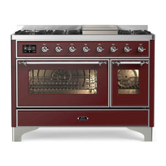 ILVE 48" Majestic II Series Freestanding Dual Fuel Double Oven Range with 8 Sealed Burners, Triple Glass Cool Door, Convection Oven - UM12FD