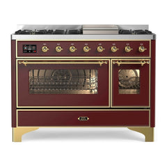 ILVE 48" Majestic II Series Freestanding Dual Fuel Double Oven Range with 8 Sealed Burners, Triple Glass Cool Door, Convection Oven - UM12FD