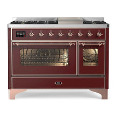 ILVE 48" Majestic II Series Freestanding Dual Fuel Double Oven Range with 8 Sealed Burners, Triple Glass Cool Door, Convection Oven - UM12FD