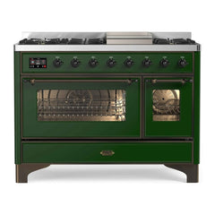 ILVE 48" Majestic II Series Freestanding Dual Fuel Double Oven Range with 8 Sealed Burners, Triple Glass Cool Door, Convection Oven - UM12FD