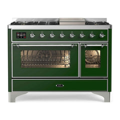 ILVE 48" Majestic II Series Freestanding Dual Fuel Double Oven Range with 8 Sealed Burners, Triple Glass Cool Door, Convection Oven - UM12FD