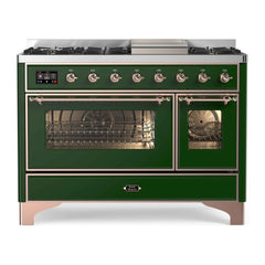 ILVE 48" Majestic II Series Freestanding Dual Fuel Double Oven Range with 8 Sealed Burners, Triple Glass Cool Door, Convection Oven - UM12FD