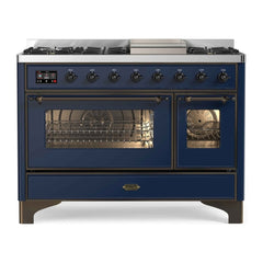 ILVE 48" Majestic II Series Freestanding Dual Fuel Double Oven Range with 8 Sealed Burners, Triple Glass Cool Door, Convection Oven - UM12FD
