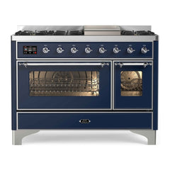 ILVE 48" Majestic II Series Freestanding Dual Fuel Double Oven Range with 8 Sealed Burners, Triple Glass Cool Door, Convection Oven - UM12FD