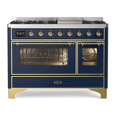 ILVE 48" Majestic II Series Freestanding Dual Fuel Double Oven Range with 8 Sealed Burners, Triple Glass Cool Door, Convection Oven - UM12FD