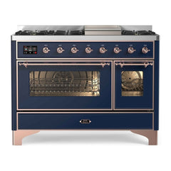 ILVE 48" Majestic II Series Freestanding Dual Fuel Double Oven Range with 8 Sealed Burners, Triple Glass Cool Door, Convection Oven - UM12FD