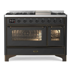 ILVE 48" Majestic II Series Freestanding Dual Fuel Double Oven Range with 8 Sealed Burners, Triple Glass Cool Door, Convection Oven - UM12FD