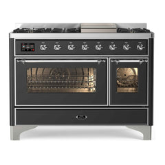 ILVE 48" Majestic II Series Freestanding Dual Fuel Double Oven Range with 8 Sealed Burners, Triple Glass Cool Door, Convection Oven - UM12FD