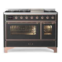 ILVE 48" Majestic II Series Freestanding Dual Fuel Double Oven Range with 8 Sealed Burners, Triple Glass Cool Door, Convection Oven - UM12FD
