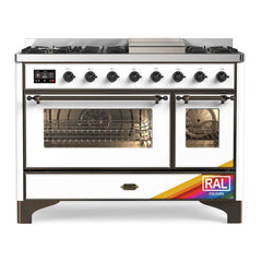 ILVE 48" Majestic II Series Freestanding Dual Fuel Double Oven Range with 8 Sealed Burners, Triple Glass Cool Door, Convection Oven - UM12FD