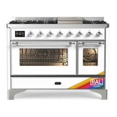 ILVE 48" Majestic II Series Freestanding Dual Fuel Double Oven Range with 8 Sealed Burners, Triple Glass Cool Door, Convection Oven - UM12FD