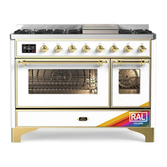 ILVE 48" Majestic II Series Freestanding Dual Fuel Double Oven Range with 8 Sealed Burners, Triple Glass Cool Door, Convection Oven - UM12FD