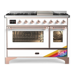 ILVE 48" Majestic II Series Freestanding Dual Fuel Double Oven Range with 8 Sealed Burners, Triple Glass Cool Door, Convection Oven - UM12FD