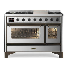 ILVE 48" Majestic II Series Freestanding Dual Fuel Double Oven Range with 8 Sealed Burners, Triple Glass Cool Door, Convection Oven - UM12FD