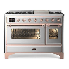 ILVE 48" Majestic II Series Freestanding Dual Fuel Double Oven Range with 8 Sealed Burners, Triple Glass Cool Door, Convection Oven - UM12FD