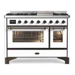 ILVE 48" Majestic II Series Freestanding Dual Fuel Double Oven Range with 8 Sealed Burners, Triple Glass Cool Door, Convection Oven - UM12FD