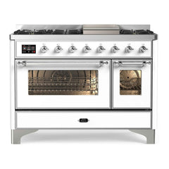 ILVE 48" Majestic II Series Freestanding Dual Fuel Double Oven Range with 8 Sealed Burners, Triple Glass Cool Door, Convection Oven - UM12FD