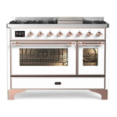 ILVE 48" Majestic II Series Freestanding Dual Fuel Double Oven Range with 8 Sealed Burners, Triple Glass Cool Door, Convection Oven - UM12FD