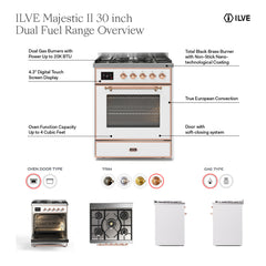 ILVE 30" Majestic II Series Gas Burner and Electric Oven Range with 5 Sealed Burners - UM30DNE3