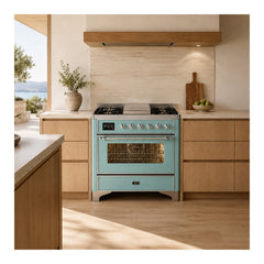 ILVE Majestic III 36 Inch Dual Fuel Range with 6 Black Brass Burners and Griddle, Dual Function Burner up to 25,000 BTU (Triple Glass, Mediterranean Mint, Chrome, Natural Gas) - UM36FNR3MMC