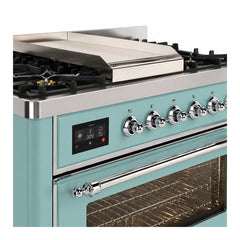 ILVE Majestic III 36 Inch Dual Fuel Range with 6 Black Brass Burners and Griddle, Dual Function Burner up to 25,000 BTU (Triple Glass, Mediterranean Mint, Chrome, Natural Gas) - UM36FNR3MMC