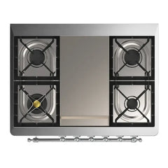 ILVE Majestic III 36 Inch Dual Fuel Range with 6 Black Brass Burners and Griddle, Dual Function Burner up to 25,000 BTU (Triple Glass, Mediterranean Mint, Chrome, Natural Gas) - UM36FNR3MMC