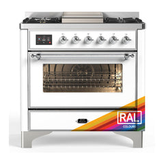 ILVE Majestic III Series 36 Inch Dual Fuel Range with 6 Sealed Burners, Griddle, Triple Glass Door — RAL, Chrome trim, Liquid Propane